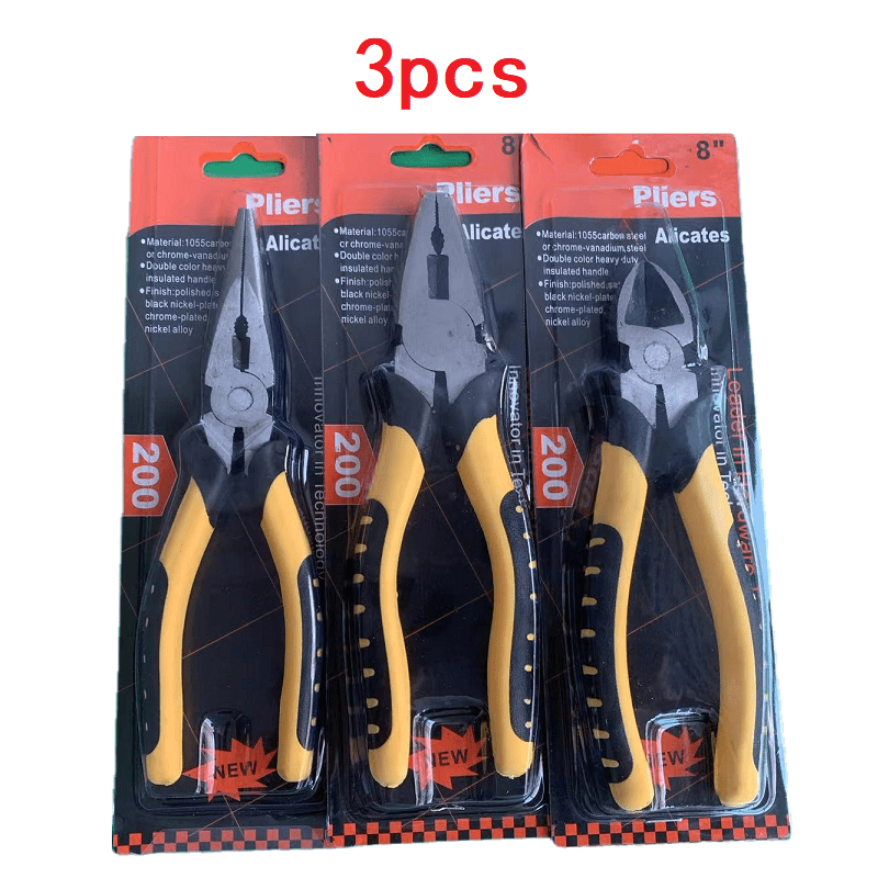 Temu – TEMU 3pcs 8-inch Combination Pliers Sets, Strong Multi-functional Electrical Pliers, Wire Cutter, Diagonal Cutting Pliers, Needle Pliers, Versatile