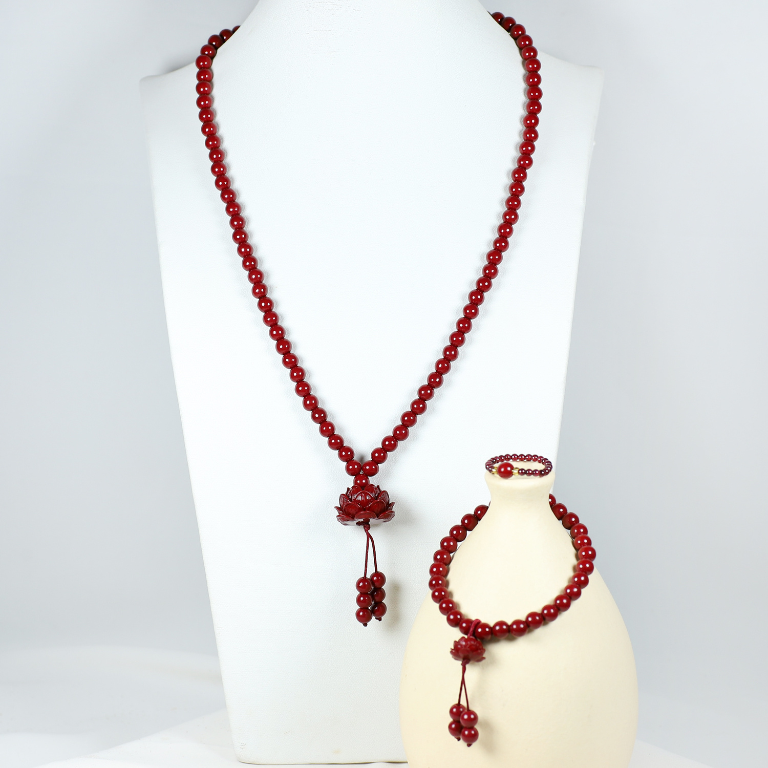 3pc Cinnabar Lotus Jewelry Set for Couples