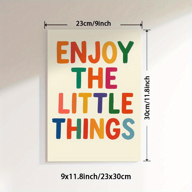 TEMU 2d Flat, 1pc Unframed "enjoy " Wall Art Canvas Print - Vibrant Colorful Positive Quote Poster, Modern Minimalist Cartoon For Living Room,