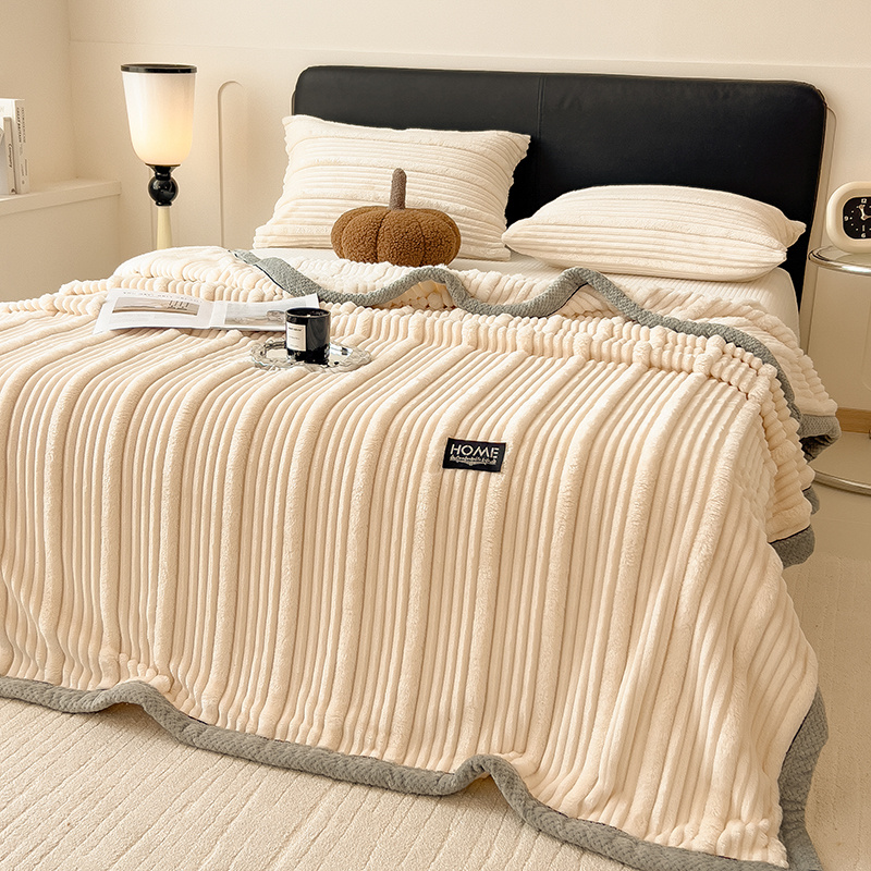 Image of Fine Layer Striped Bed Throw, Fluffy Cozy Design, Stable Color Not Easy To Fade, Warm , Versatile For Bedroom And Sofa Placement