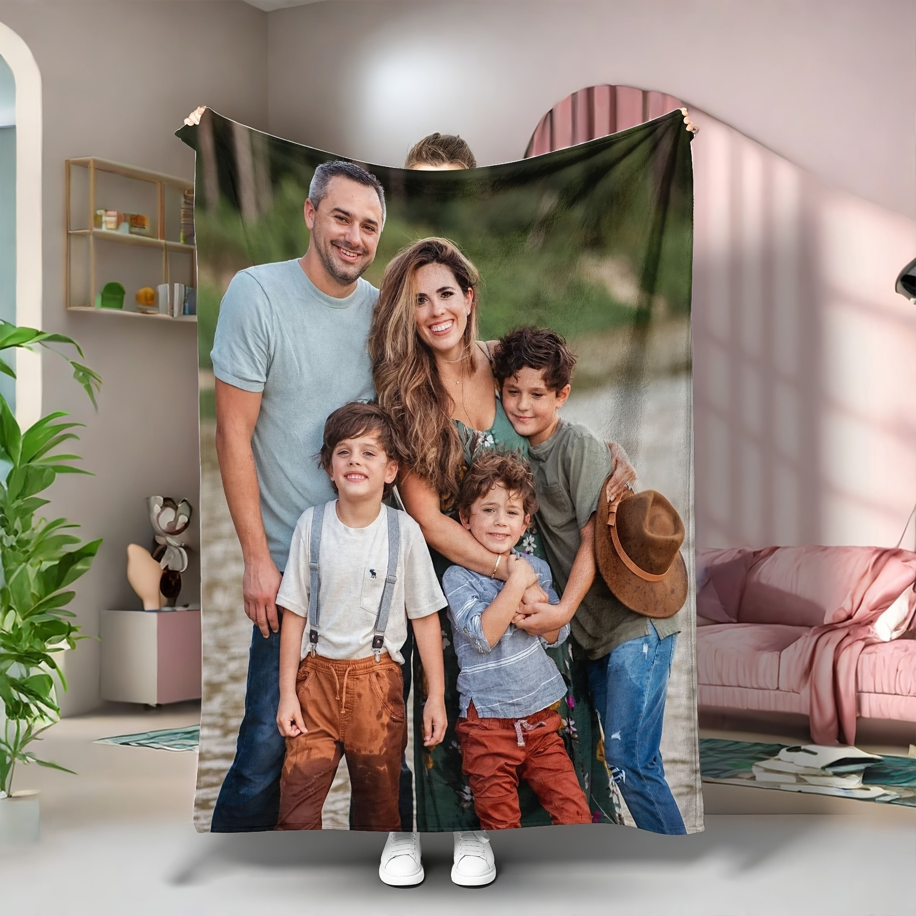 Custom Photo Blanket - Design For Family, Couples, Or Pet Portraits - Printed On Soft Fabric - Machine Washable Commemorative Gift, Suitable For Anniversaries, Birthdays