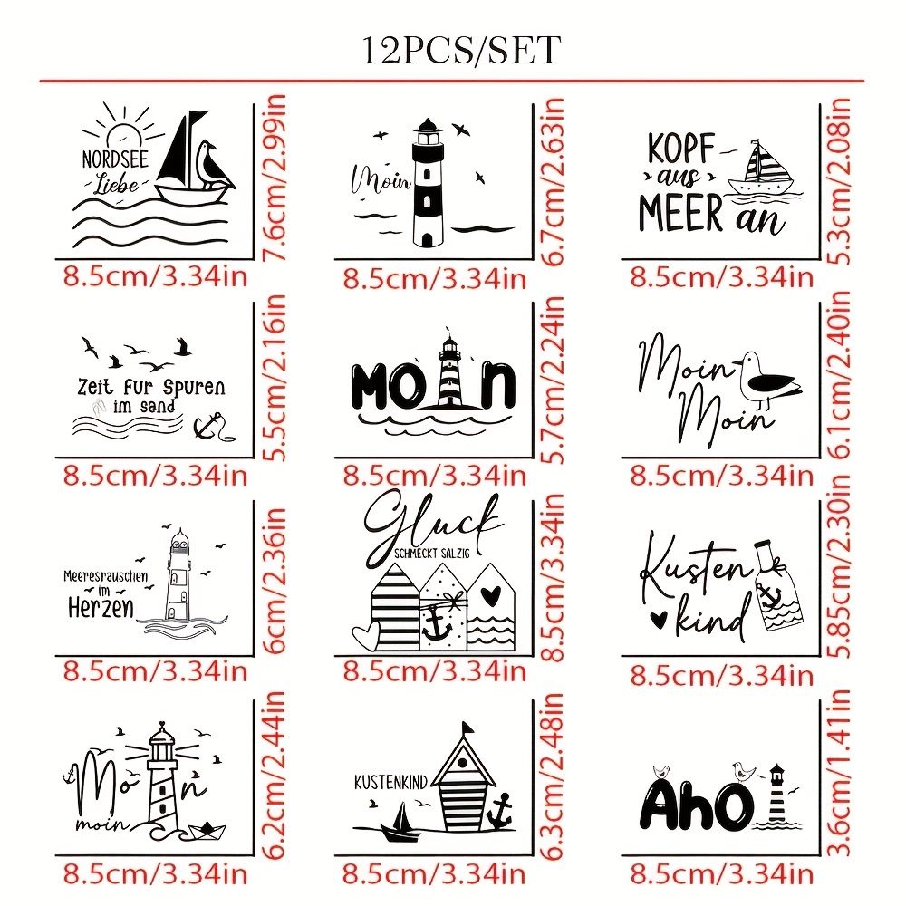 Image of 12 Sheets Nautical Seagull Iron-on Transfer Stickers Suitable For T-shirts, Bags, Hats - Pvc Vinyl Beach Decals With Seagull, Waves & Sailboat Designs, ( Bright,,,,,,) For Diy Crafts