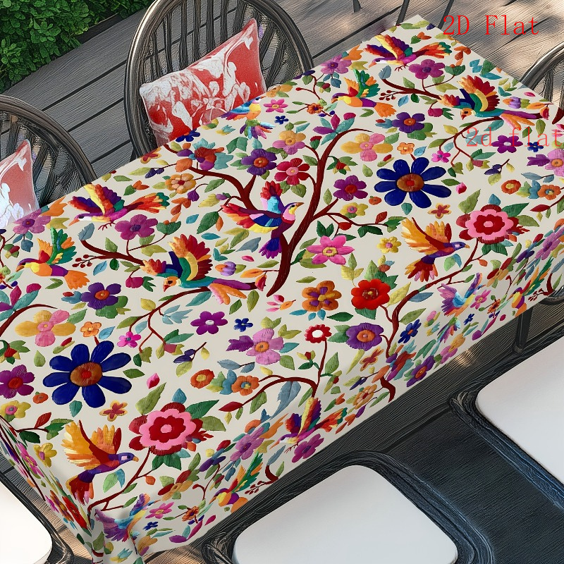 TEMU 2d Flat-1pc Rectangular Tablecloth, Vintage Mexican Floral Tablecloth, In Sizes And Colors Such As Red, Blue, Pink, Orange, Yellow, Green, And