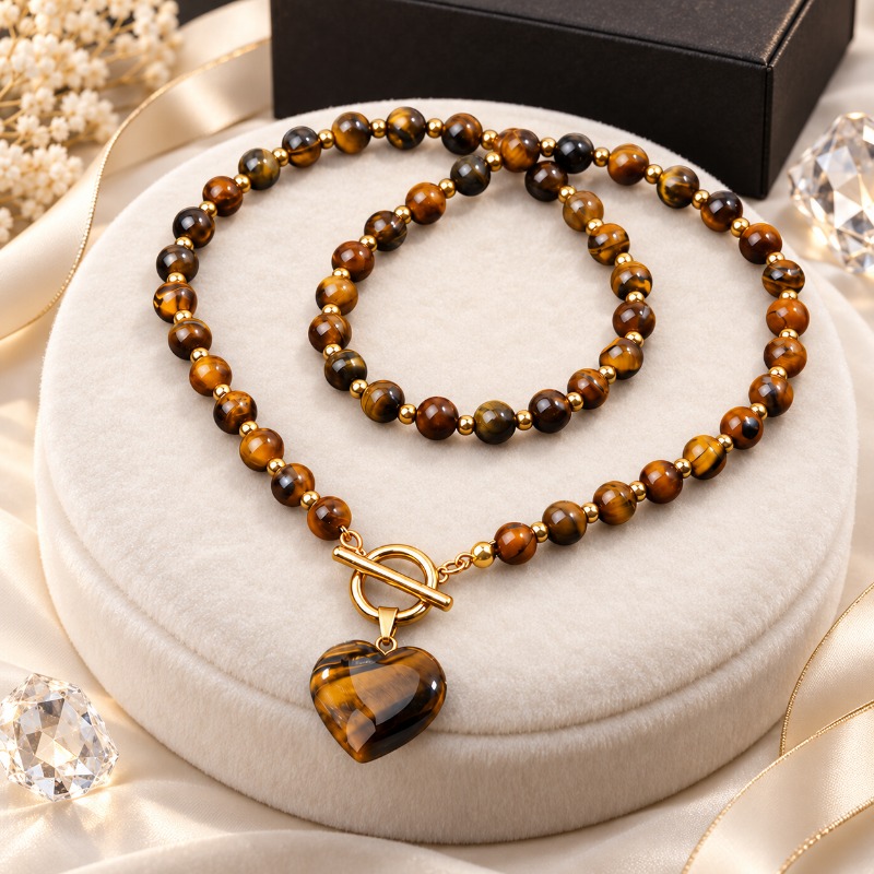 TEMU Eye Heart Pendant, 6mm Round Bead Long Collarbone Chain, Natural Eye Necklace For And . Suitable For Daily Wear And Festivals. A Gift For A Best