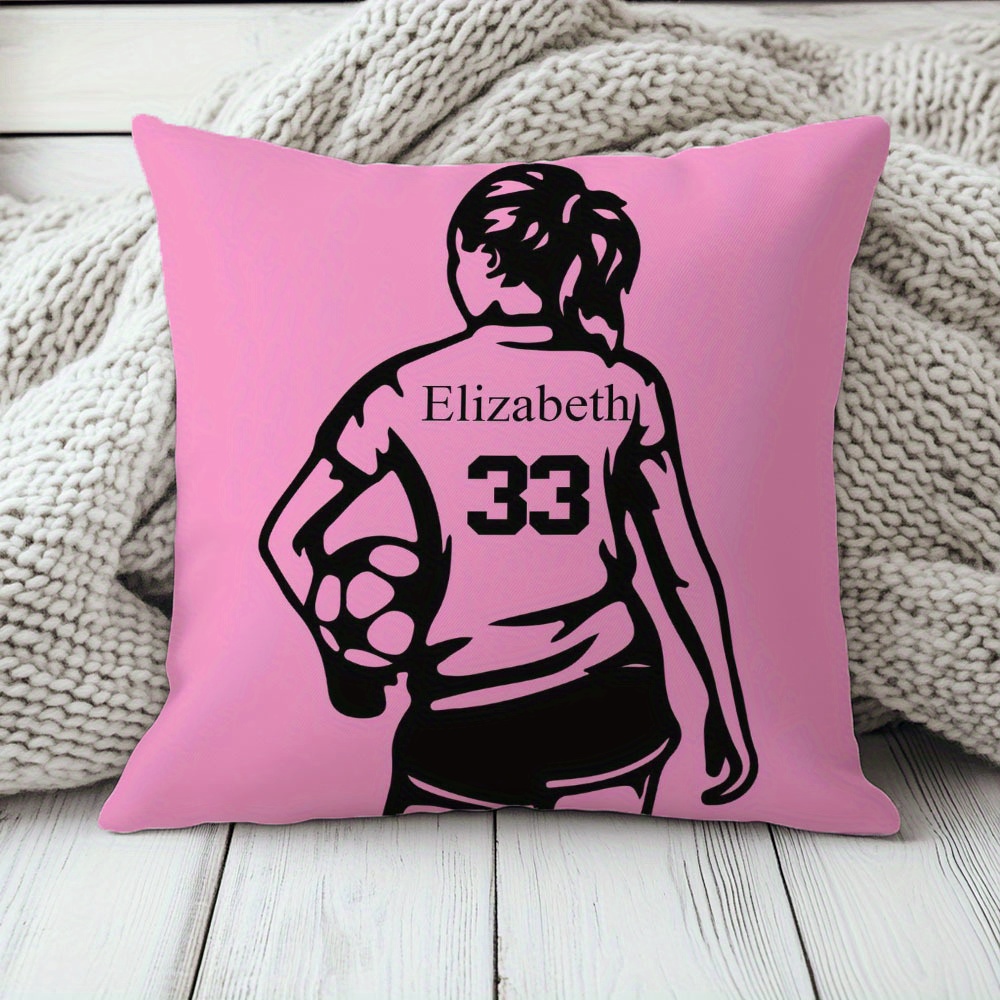 TEMU 1pc Of Custom Short Plush Pillowcase Featuring A Football Player Design And Personalized Name, Extremely Soft Cushion Cover Suitable For Sofas,