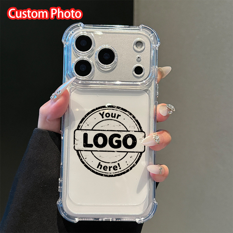 TEMU Phone Case: Self- Logo Photo, Vintage Distressed Round Stamp Print, Customizable Brand Logo And Photo, Transparent Textured Material, Clear