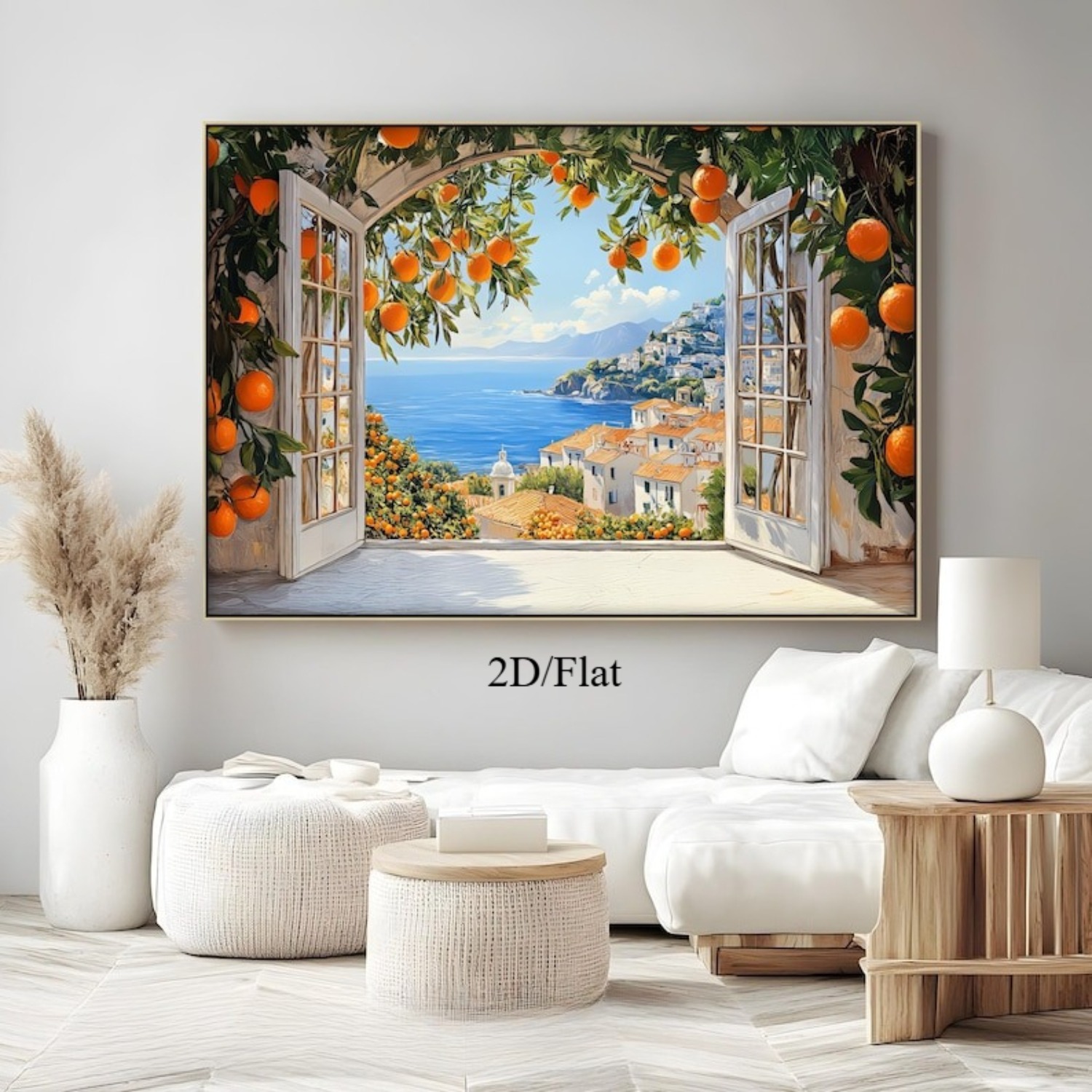 TEMU 2d Flat, 1pc 2d Flat, Home Decoration Mediterranean Canvas Wall Art, Amalfi , Canvas, For Living Room, Bedroom, Dining Room Decor,