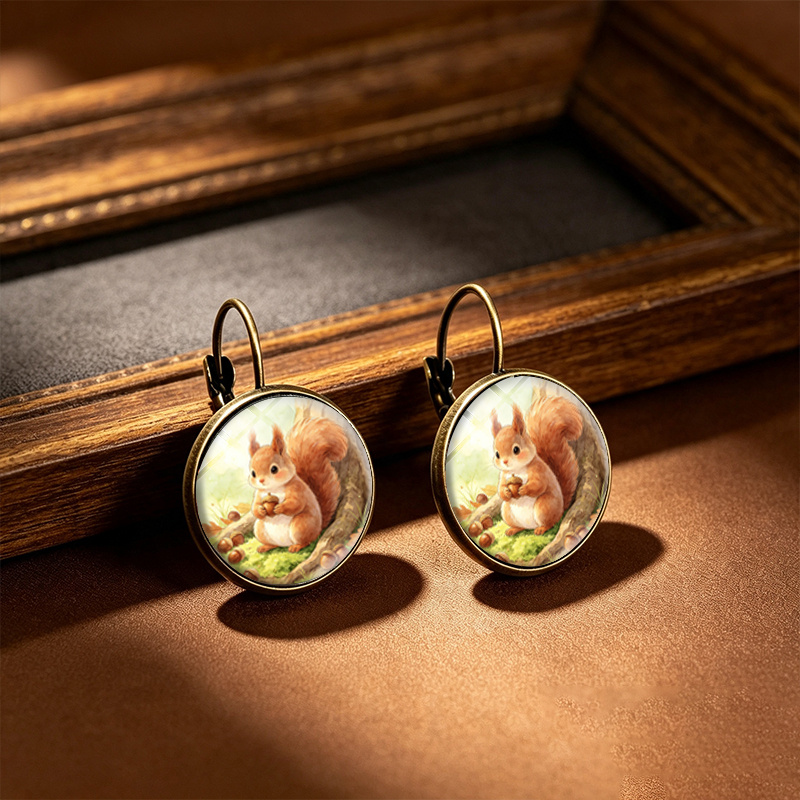 3pcs Handmade Glass Squirrel & Acorn Jewelry Set