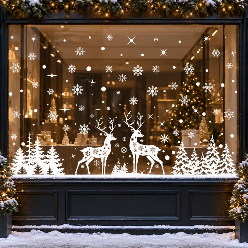 TEMU Christmas Window Decor Clings, 4 Sheets Pine Tree Snowflake Window Decals, Double Sided Removable Diy Xmas Glass Stickers For Home Shop Window