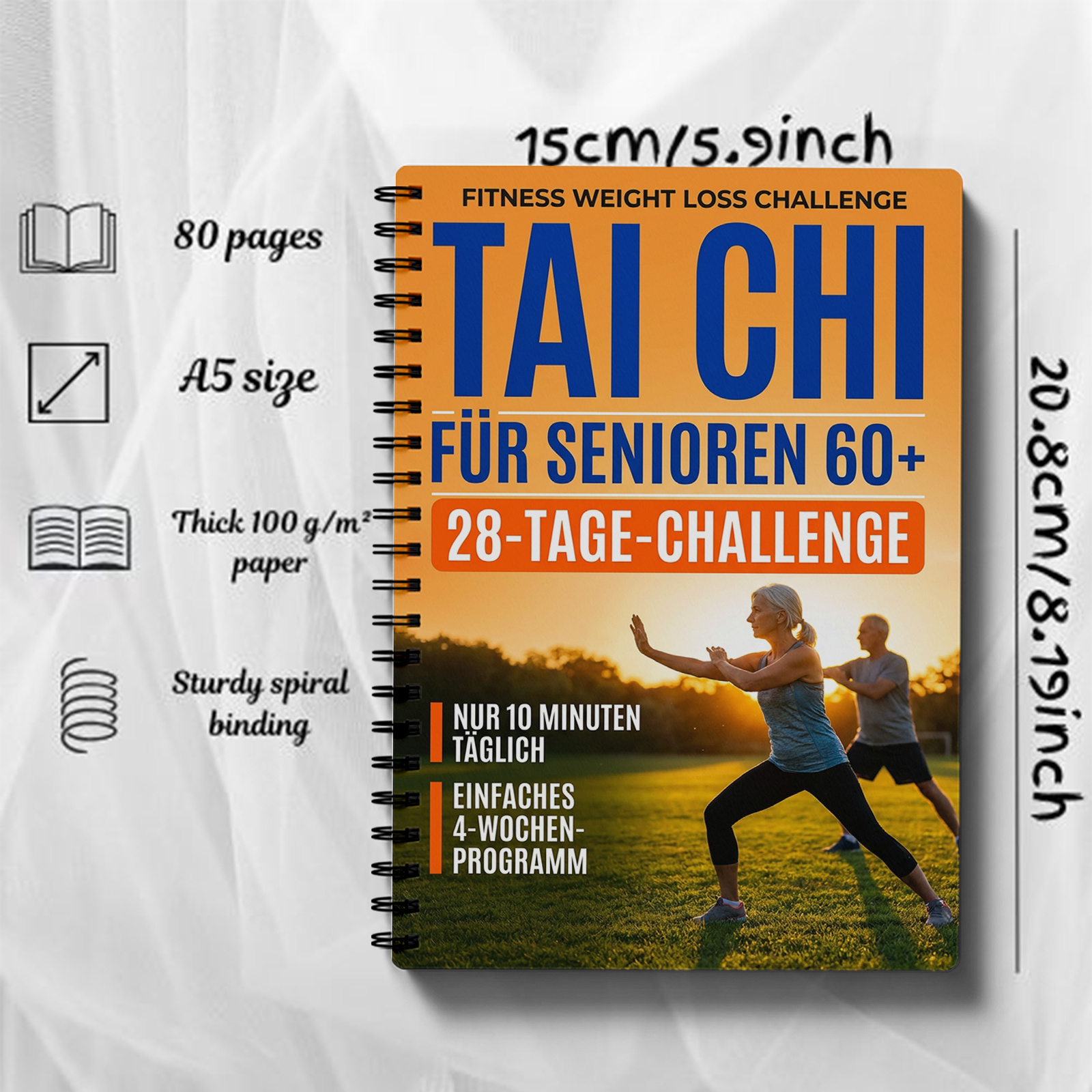Image of German Version Tai Chi Fitness Planner Notebook | Daily Workout Schedule And Exercise | Wellness Routine Organizer And Training Log Book | Mind Body Balance Home Workout Plan For Beginners And Seniors