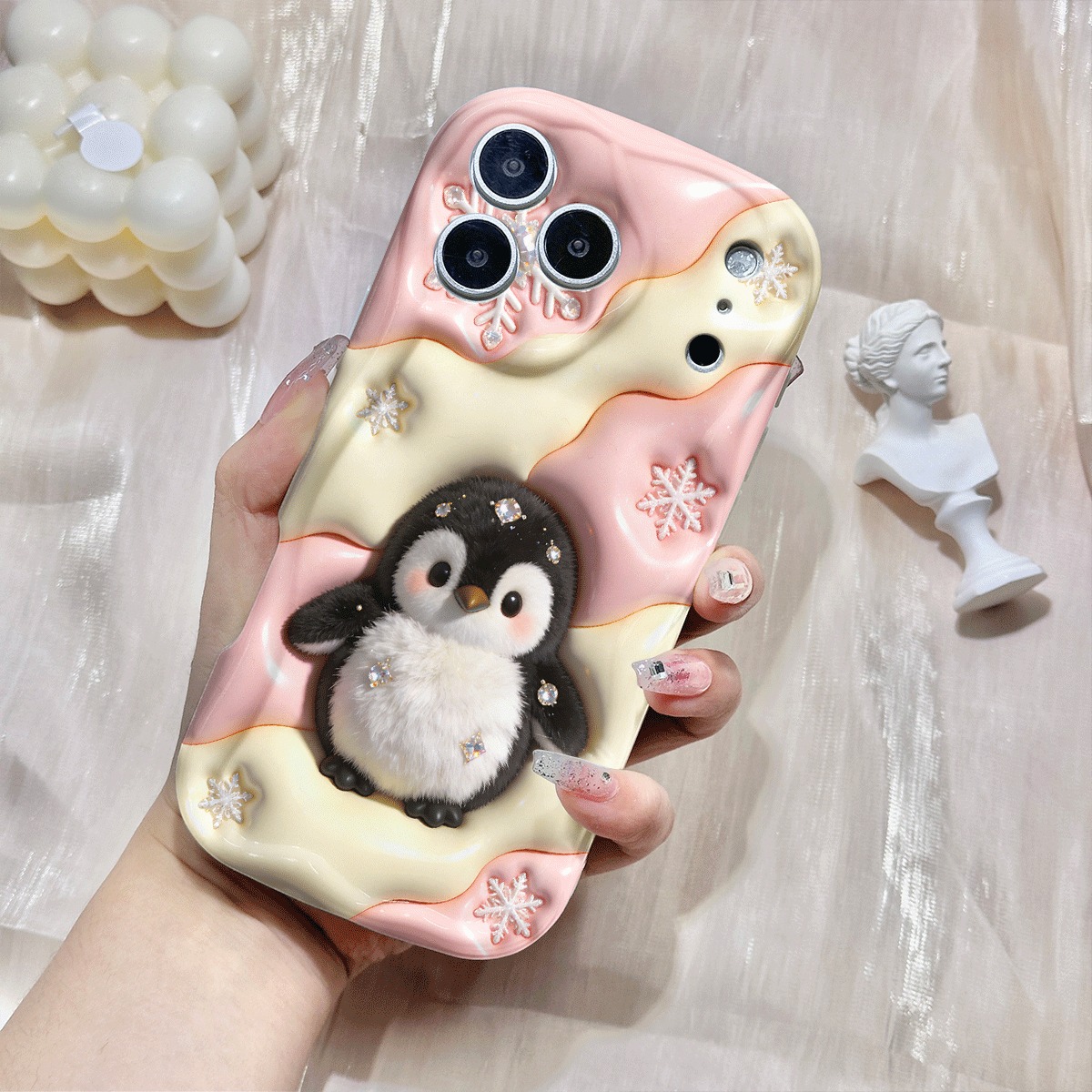 phone case 2d plane   protection drop and scratch resistant phone cases suitable for iphone17 16 15 14 13 12 11 8 7 x     plus cute penguin   with s on a pastel background