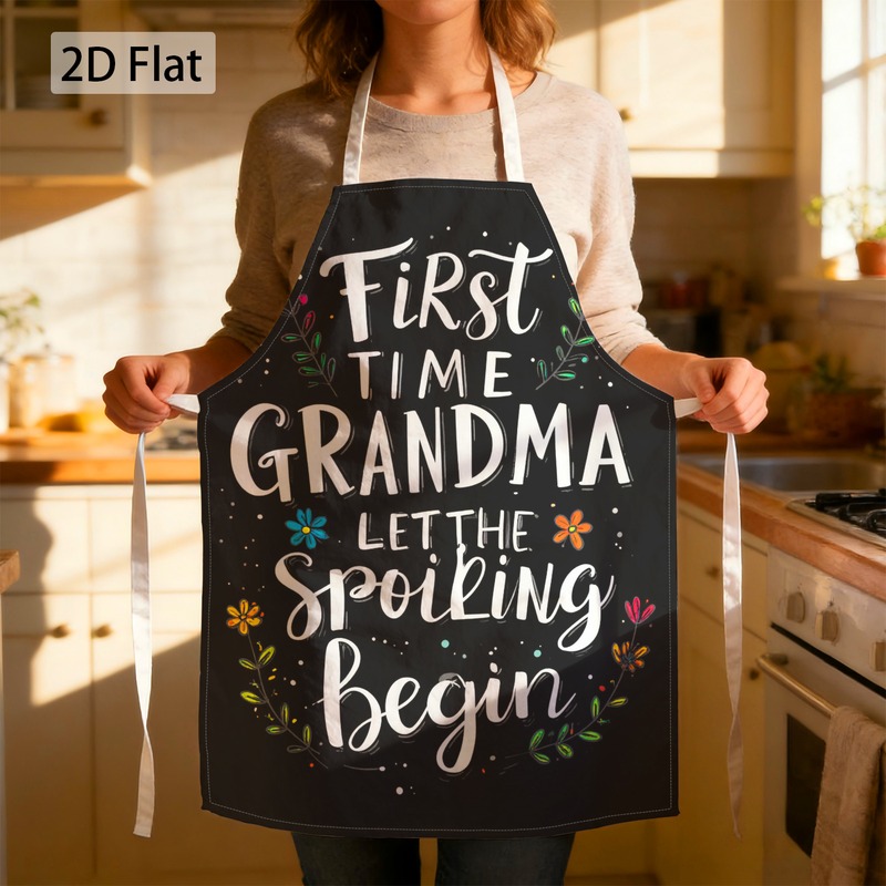 TEMU 1pc New Grandma Celebration Grandma, Floral Wreath, Spoiling Quote Graphic Chef Apron Funny, Motivational, Print 27 X 22 Inch(68 X 55cm) Unisex