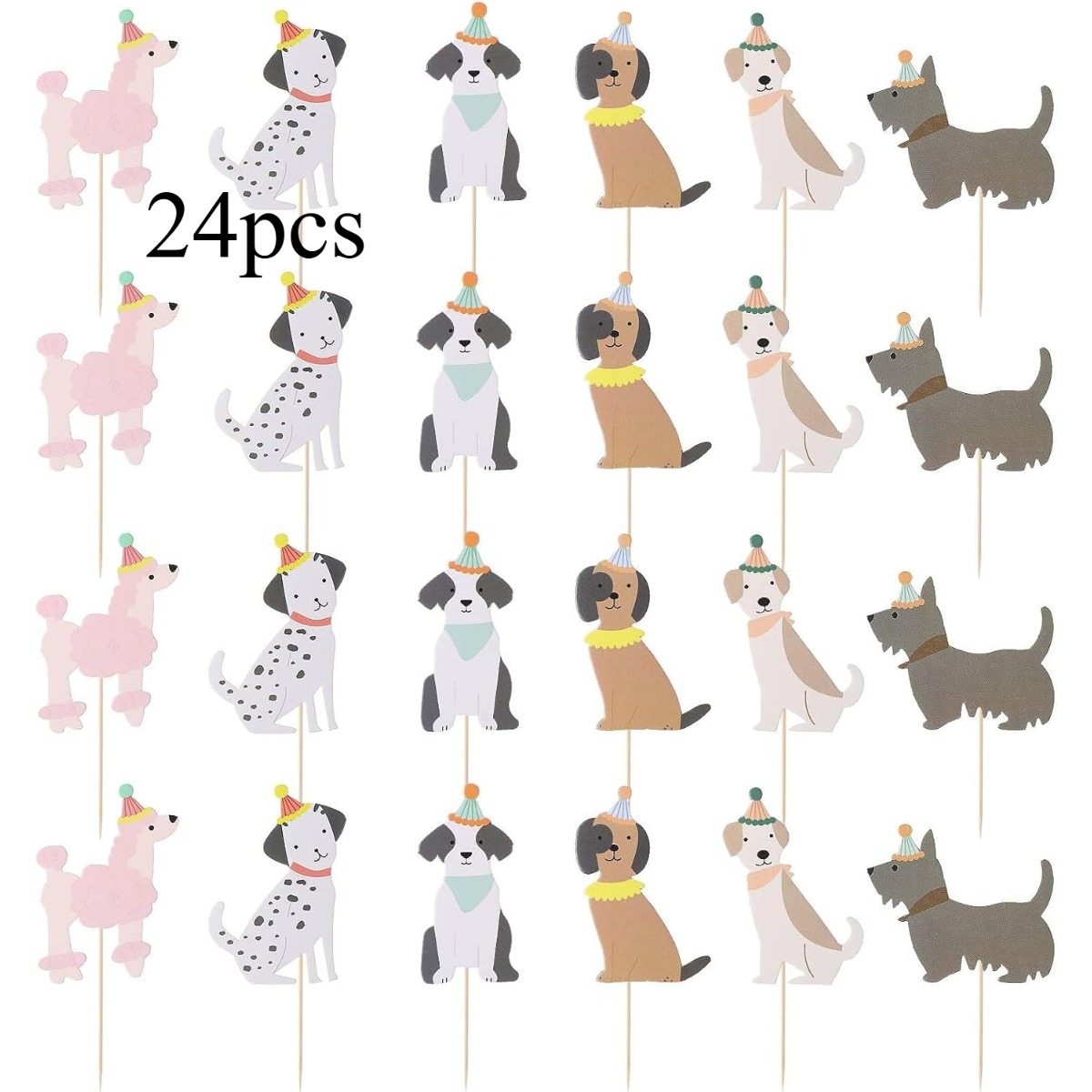 Image of 24pcs Pet Dog Cupcake Toppers, Cake Toppers Pet Dog Themed Birthday Party Supplies For Puppy Themed Birthday Party Decorations.