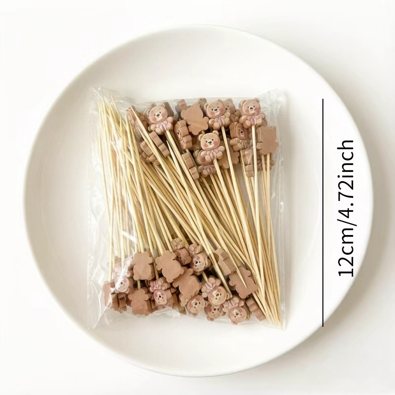 Image of Adorable And Exquisite Bear-shaped Food Skewers, Made Of Natural Bamboo With Smooth Ends, Cute Design Set For Cocktail Sauce Skewers, Suitable For Appetizers, Cold Meat Platters, And Pie Decorations