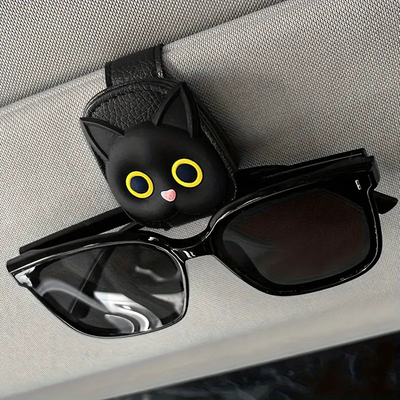 TEMU 1 Cute Black Cat Car Sun Visor Glasses Clip - Fashionable Sunglasses Magnetic Holder, Car Accessories, Car Decor | | Secure Magnetic Fixation,