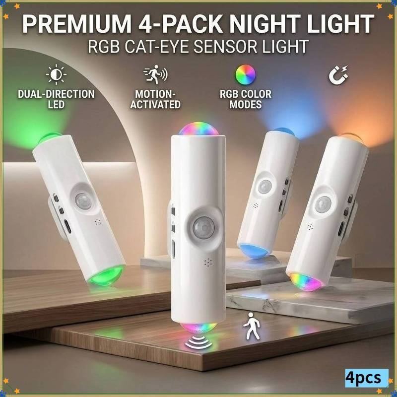 TEMU Set da 4 luci da parete intelligenti RGB con di : illuminazione occhio a testa, multicolore dimmerabile, ricarica Type-C, modalit� accese e con