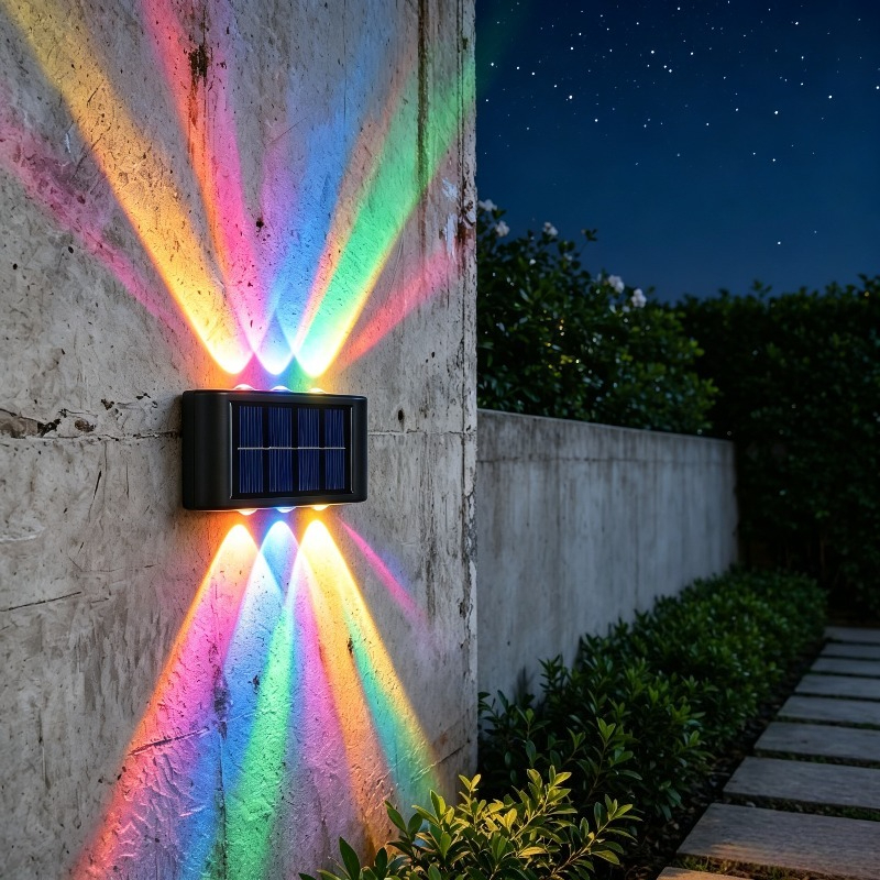 TEMU Color-changing Automatic Solar Outdoor Wall Light, Compact High-brightness Landscape Lighting Fixture With Smart Light Sensor, Solar-powered