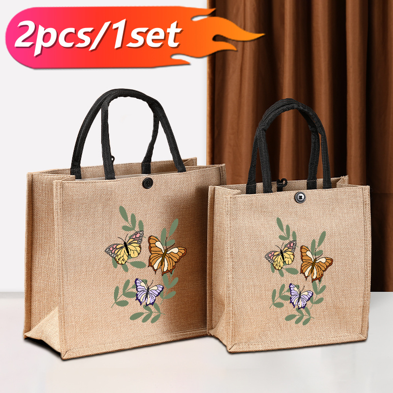 TEMU 2pcs High Quality Men's Handbags Canvas Tote Bags Beautiful Flying Butterflies Reusable Grocery High Capacity Shopping Bag Large Capacity Gift