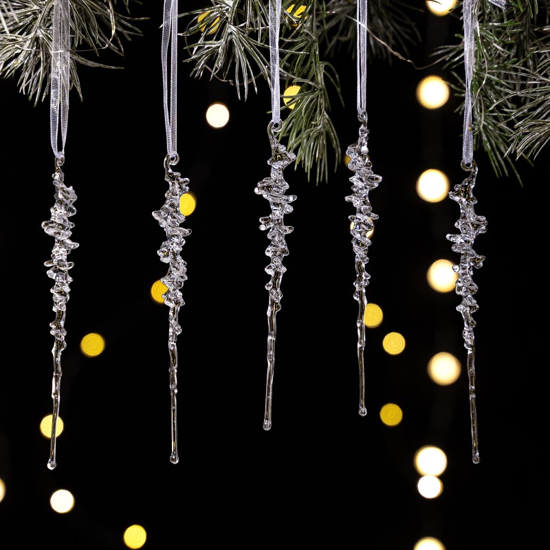 Image of Set Of 10 New Icicle Decorations Made Of Acrylic, Featuring Frosted Ice Pendants, Perfect For Christmas Decor And Party Hanging Embellishments