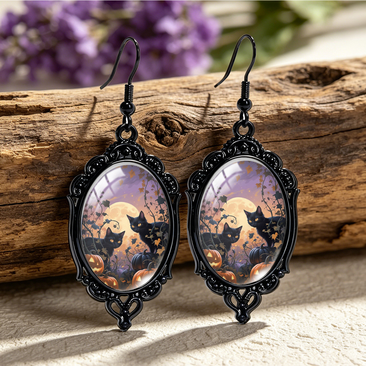 TEMU 1 Paire de Boucles d'Oreilles Vintage Gothiques en Dentelle Ajourée pour Hommes et Femmes - Impression et Citrouille, Accessoires d'Oreille