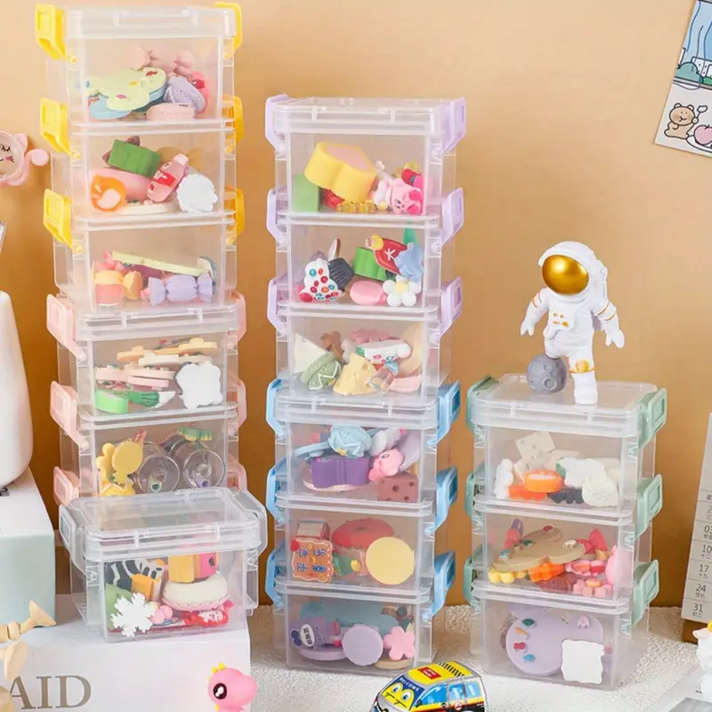 24pcs mini plastic storage containers and boxes in blue yellow light yellow white green light gray stackable bead storage boxes with lids transparent plastic small storage boxes suitable for small crafts jewelry and bead Product details 6