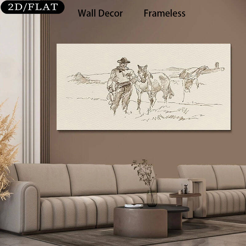 2d plat, 2d plat, [2d plat] frameloze canvas kunst 1 stuks frameloze denim schets canvas print - retro kunst, rustieke boerderijstijl, neutrale decoratie voor slaapkamer, woonkamer, badkamer, of studentenkamer, perfect cadeau idee, materiaal, gebruik binnenshuis, westerse huisdecoratie