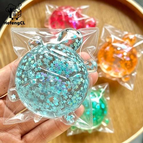 hefengcl glitter turtle toys transparent slow rising sensory fidget toys with star sequins cute sea animal vent toys for kids classroom rewards party favors