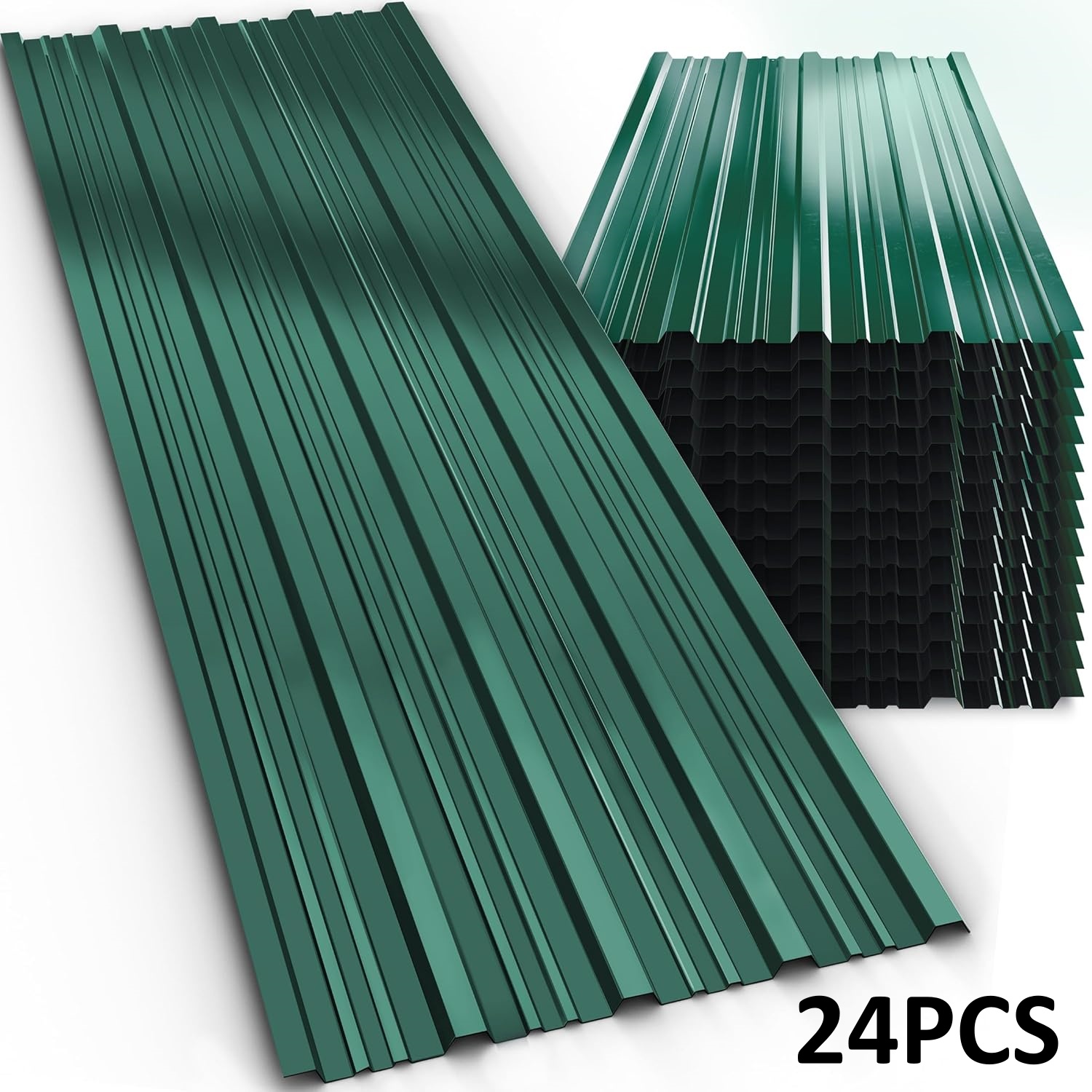 12/24pcs Green Trapezoidal Corrugated Metal Roof Panels - Heavy-duty Removable Temporary Roof Sheets Suitable For Courtyard Carports, Garden Sheds, Outdoor Storage, Roofing For Temporary