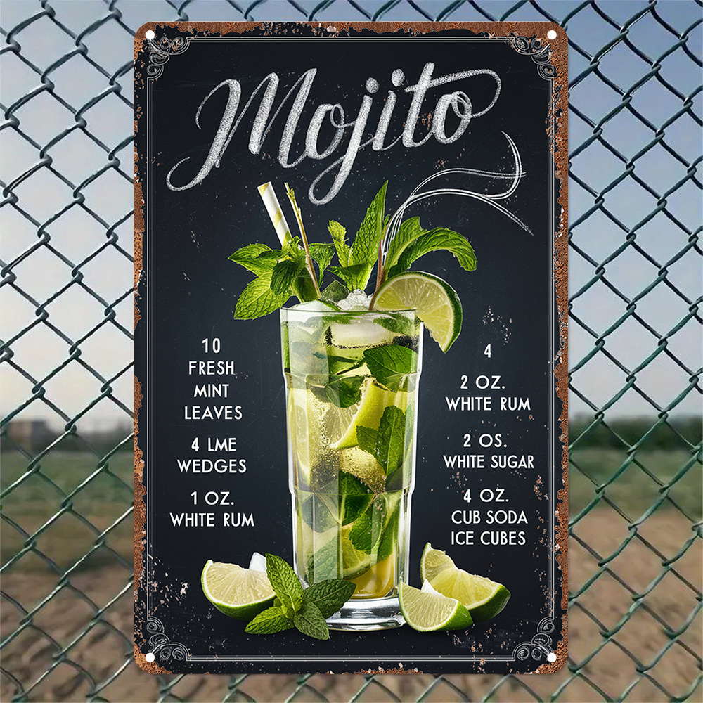 E-shop 2D-flaches, 2D-Retro-Holz-Muh-Wanddekor-Schild – 7,8 x 5,85 Zoll Vintage-Bar-Holzdekoration mit frischer , weißem Rum & Limettensaft – als