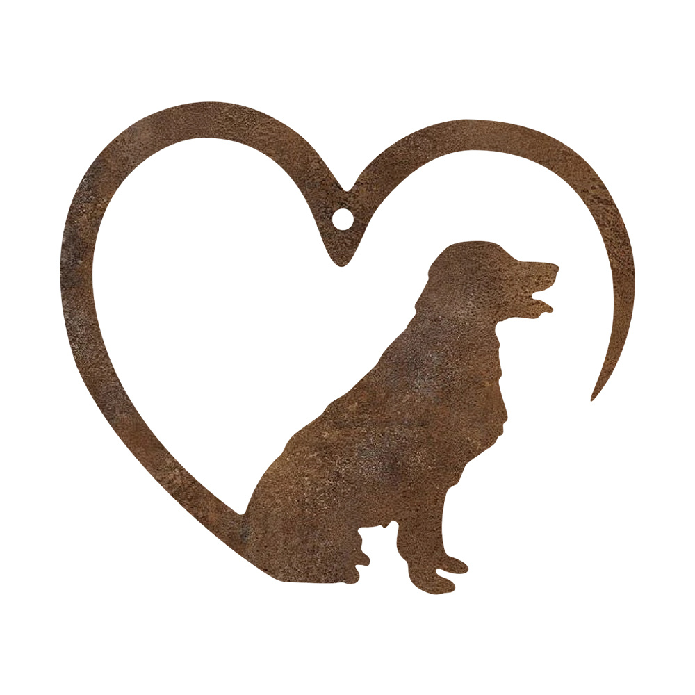 Image of Rustic Craft Christmas 1pc Rusty Metal Retriever Heart Ornament, Unique Pet Decor, Garden Art, Housewarming Gift, 's Gift, Rusted Outdoor Hanging Sculpture Christmas Gift