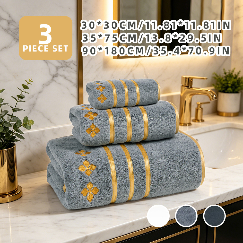 TEMU 3pcs Luxury Towel And Bath Towel Set, Soft Absorbent Quick-dry Microfiber Towels, , 1square Scarf30*30cm/11.8*11.8in, 1facetowel
