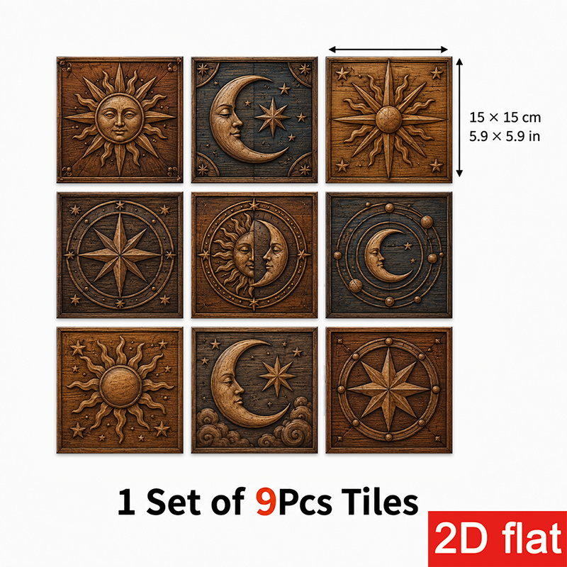 TEMU Autocollants de carreaux d'ardoise 2D plats 9 pièces 15x15cm (5.9x5.9in) Premium - Carreaux muraux pelables et collants avec motif rustique pour