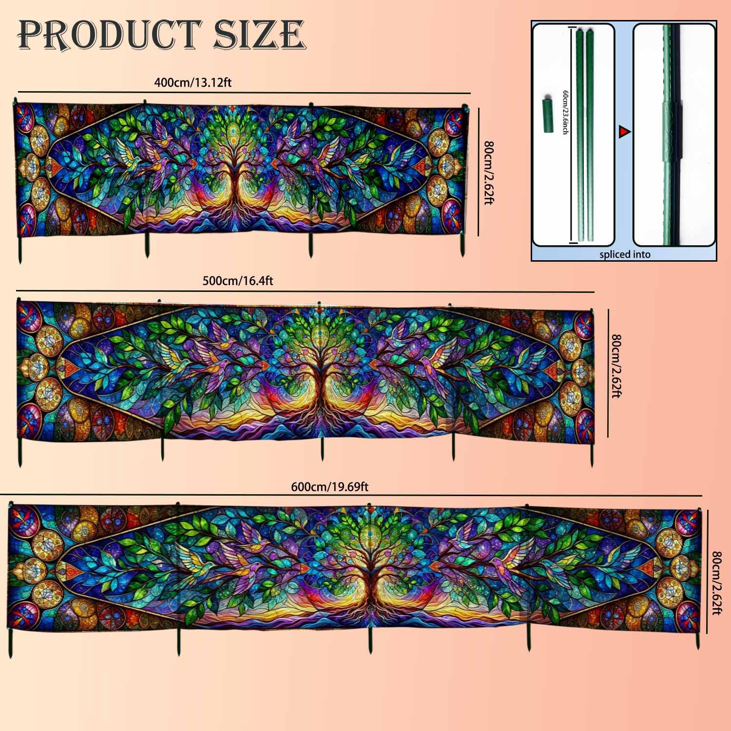 TEMU 2d Flat Printing 1pc [qd_vivios] Colorful Tree Of Life And Stained Glass Art Print Pattern Beach Fence Camping Screen Beach Screen Outdoor