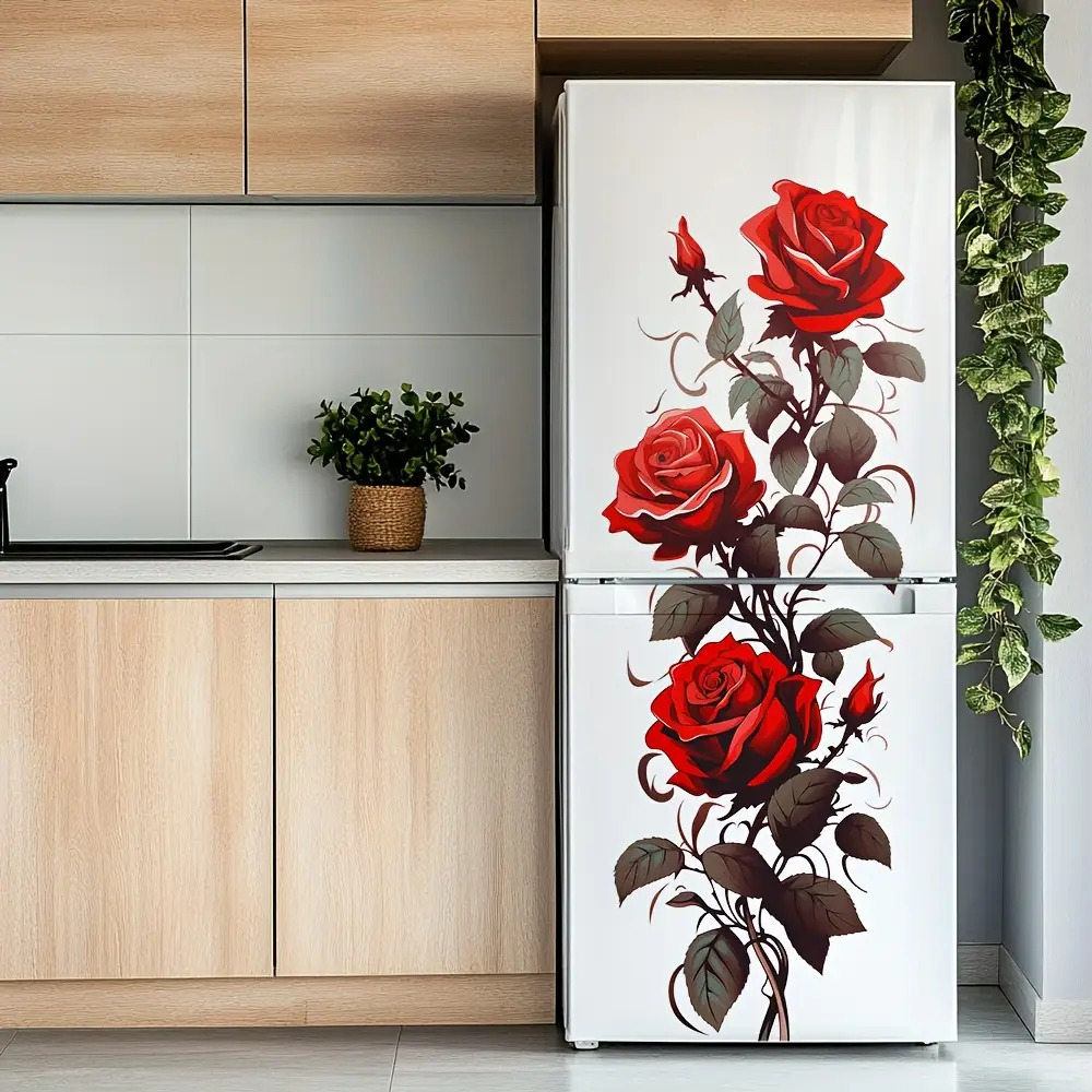 Red Rose Flower Fridge Magnet, Self-adhesive Removable Sticker, Elegant Floral Decor, Suitable For Kitchen Refrigerator Door Decoration Wall Sticker