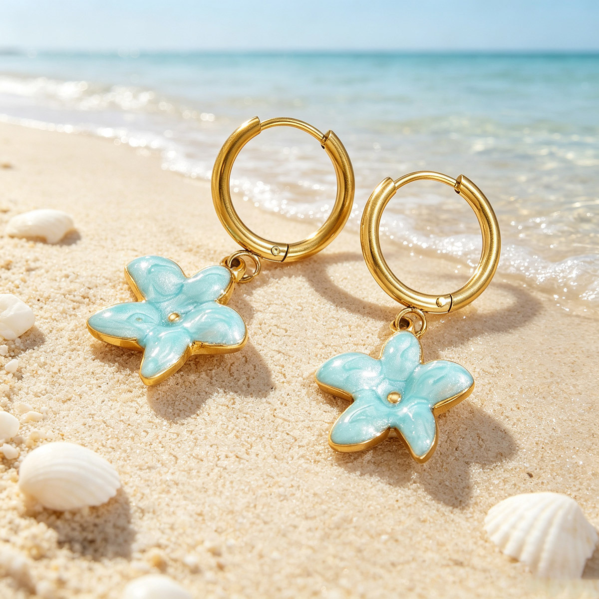 Cute Trendy Enamel Flower 18k Plated Hoop Earrings