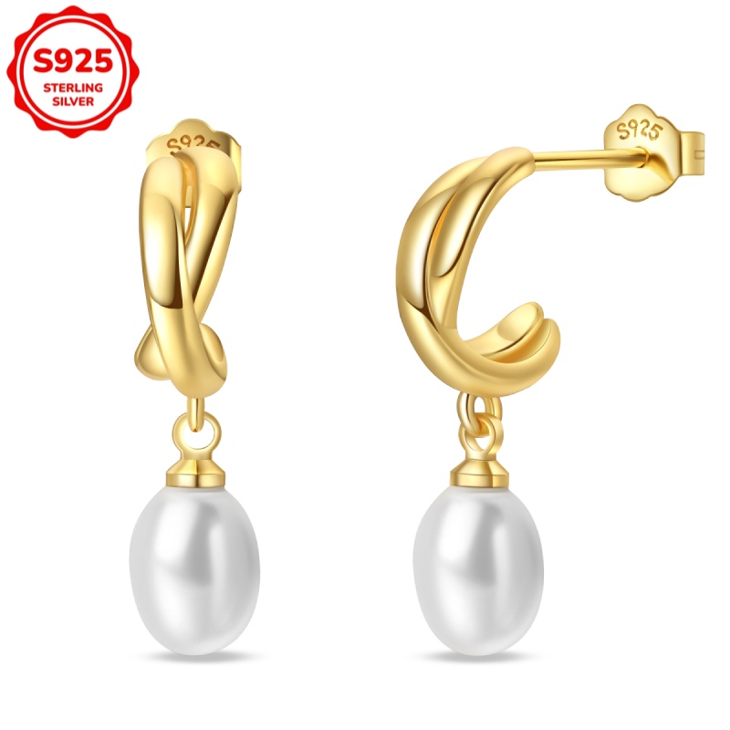 925 Sterling Silver Women's Hypoallergenic Golden Round Earrings, Exquisite Earrings, Elegant Gift For Her