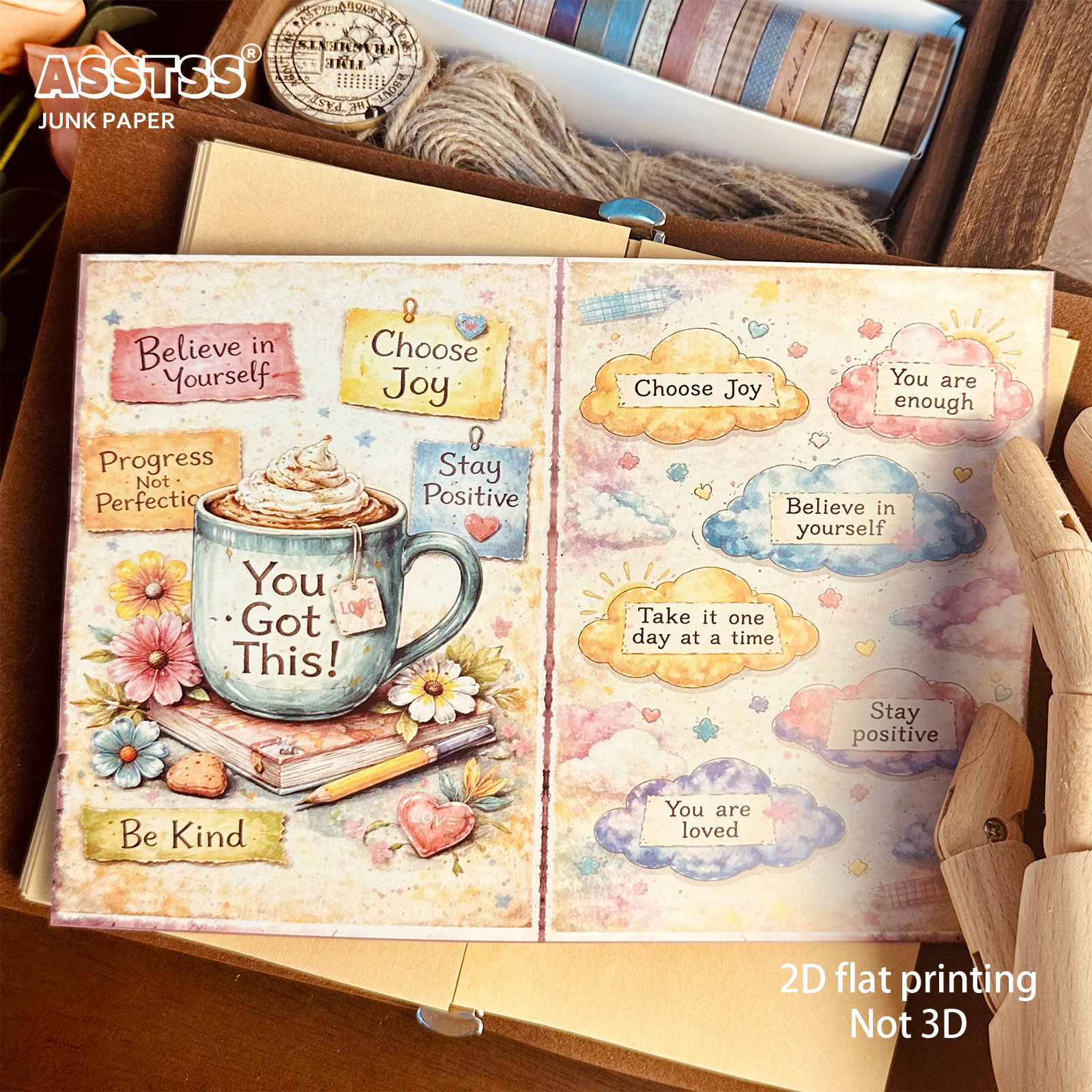 TEMU ASSTSS 20 feuilles A5 [2D Plat] Vintage Inspirational Slogans Junk Journals, de papier pour décoration de , pour arts et artisanat, fournitures