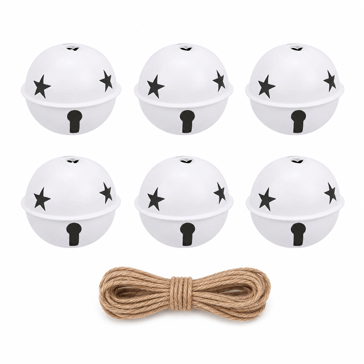 TEMU 6pcs 3.15 Inch White Hanging Jingle Bells With , Rustic Metal Jingle Bells For Christmas Tree Decor, Holiday Party, Home Decor