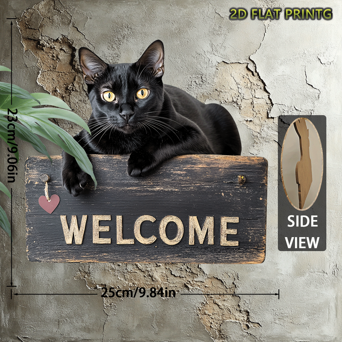 TEMU 2d Flat - [1pc], 2d Flat Retro Wooden Sign (9.8in X 9.06in) Outdoor Plaque And Wall Decor, Welcome Pet Cat Wooden Sign, Wreath Accessory, Wooden