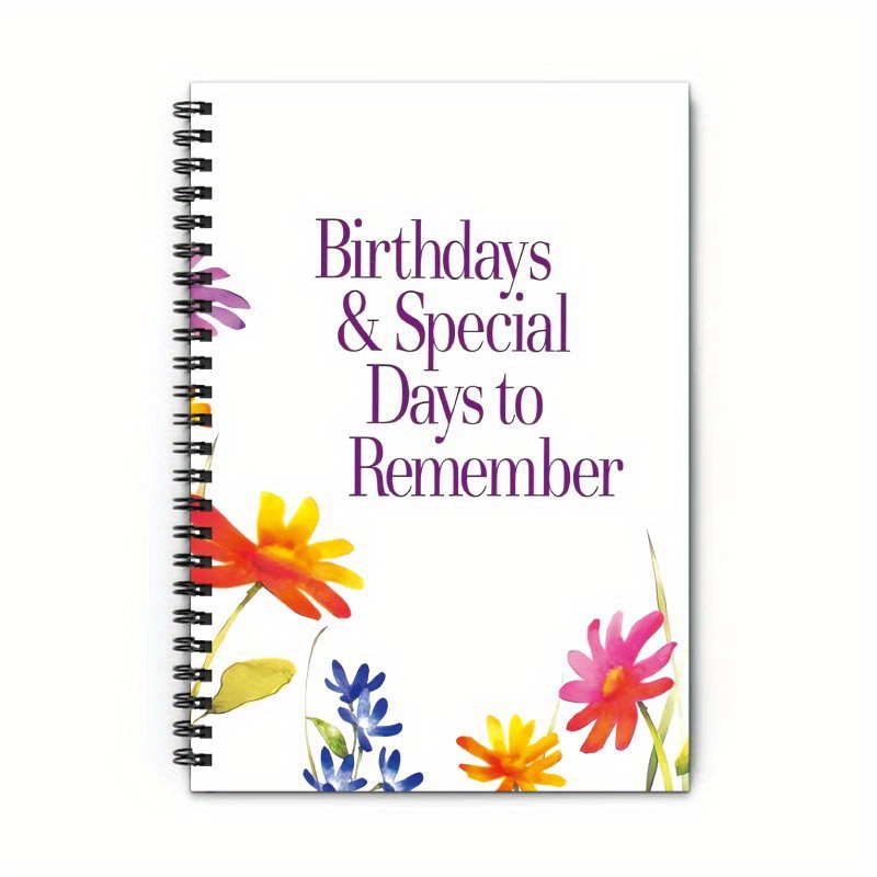 TEMU A5 Spiral Notebook - Vintage Watercolor With "birthdays & To Remember" Label, 50 Sheets (100 Pages) For Journaling,, Office, Gift - Durable