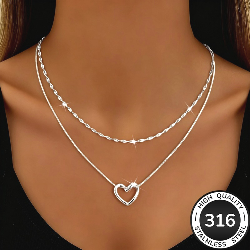 TEMU 2 collares de acero inoxidable de calidad y exquisitos, elegante cadena ondulada y collar con colgante de a , accesorio de joyería para mujer,