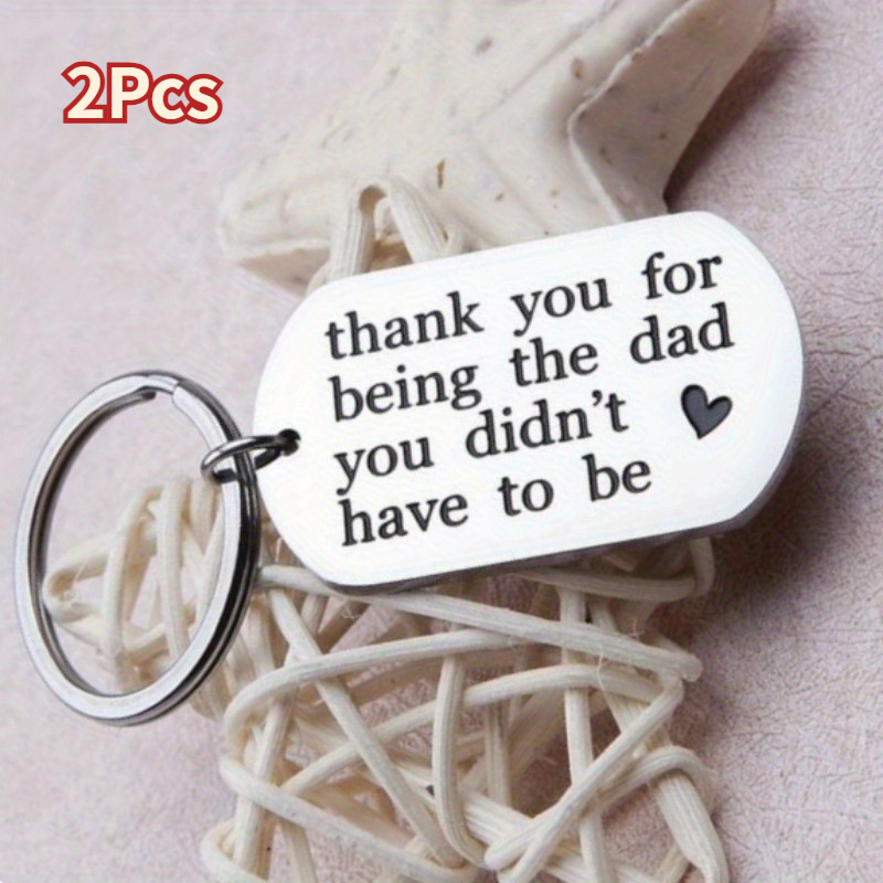 

2pcs Elegant Stainless Steel Step Dad Keychains - "thank You For The Dad" Message - Father's Day, Birthday & Wedding Gifts - Keepsake To Love, Fathers Day Gift