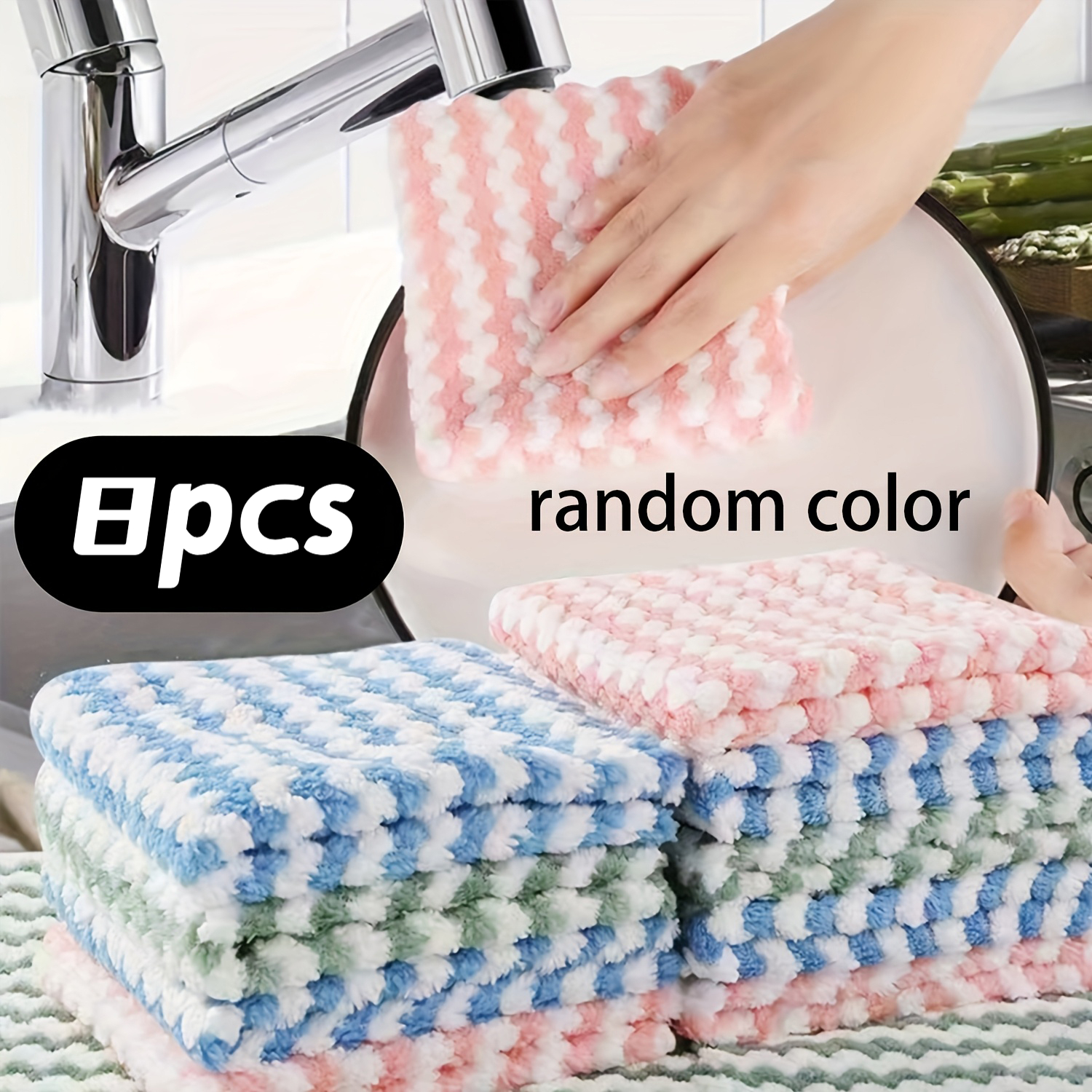TEMU 8pcs Random Colors Kitchen Cloths, Cleaning Rags, Dish Towels, Multifunctional Cleaning Towels, Home Cleaning Rags Durable Absorbent Towels,