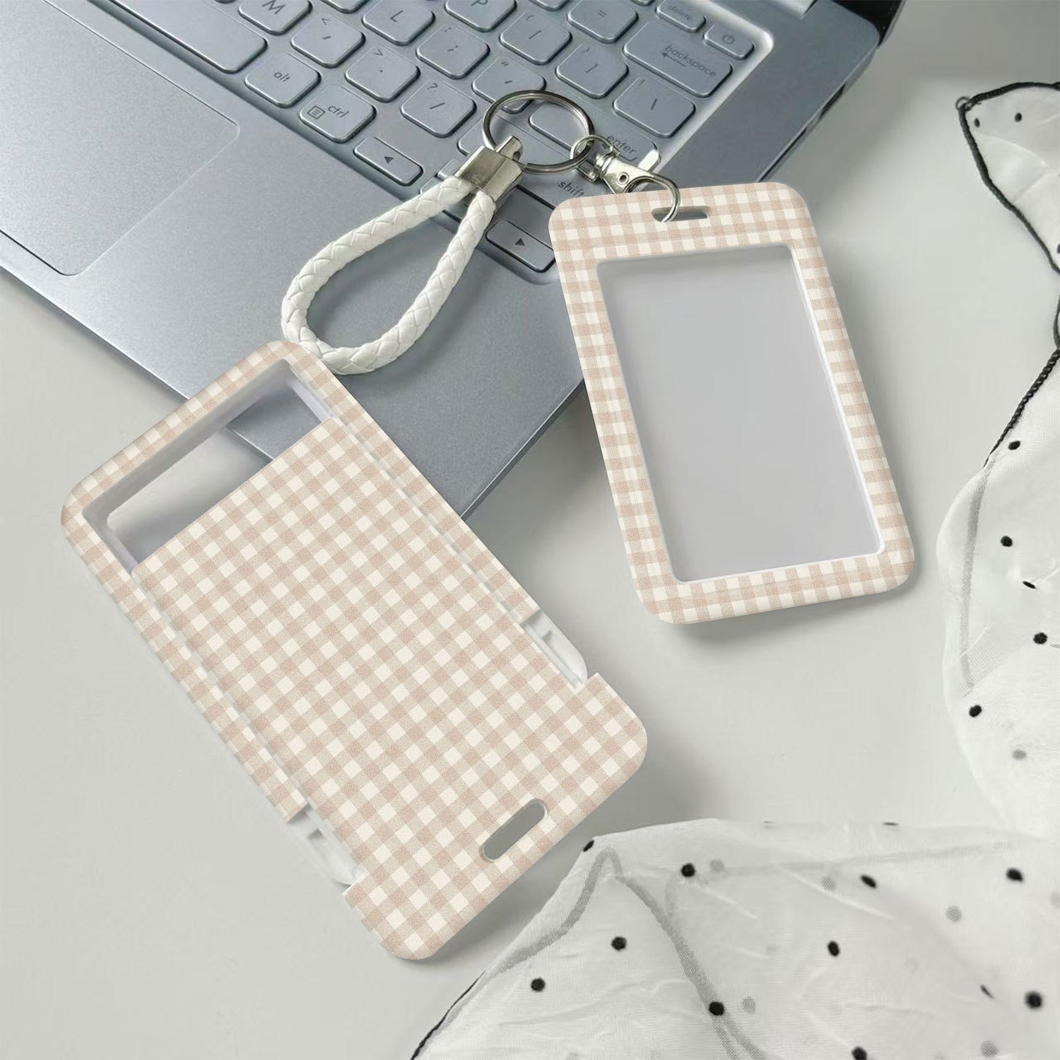 TEMU Porta con de gingham beige 2D con cordón, hebilla de fácil, cubierta deslizante, para , enfermeras y trabajadores. Estuche portátil de plástico