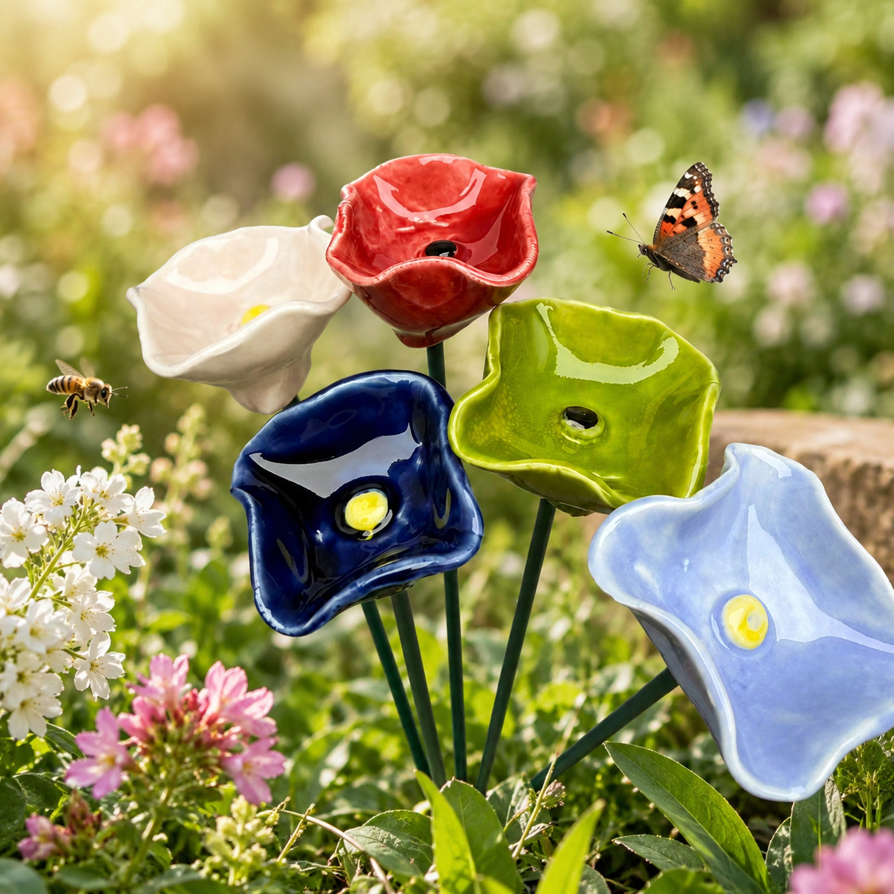 5pcs Handmade Ceramic & Feeders Suitable For Outdoor/indoor Sugar/water Feeders, Feeders For,, Balcony, Ceramic Feeders For Bees And Habitat