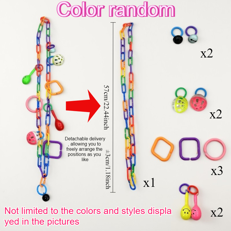 Image of Colorful Parrot Chewing Necklace Toy, Multi-shape Chewable Bells With Jingling Sounds, Durable Hanging Bird Toy, Teething Toy For Small/ Medium Parrots, Anti-boredom Interactive Toy, Colors Are Random