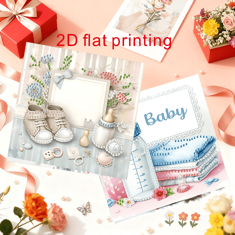 TEMU 6pcs 2d Flat Diamond Painting Greeting Card Set, Unique Element Theme Handmade Sparkling Card With Envelope, Suitable For Birthday Gifts,
