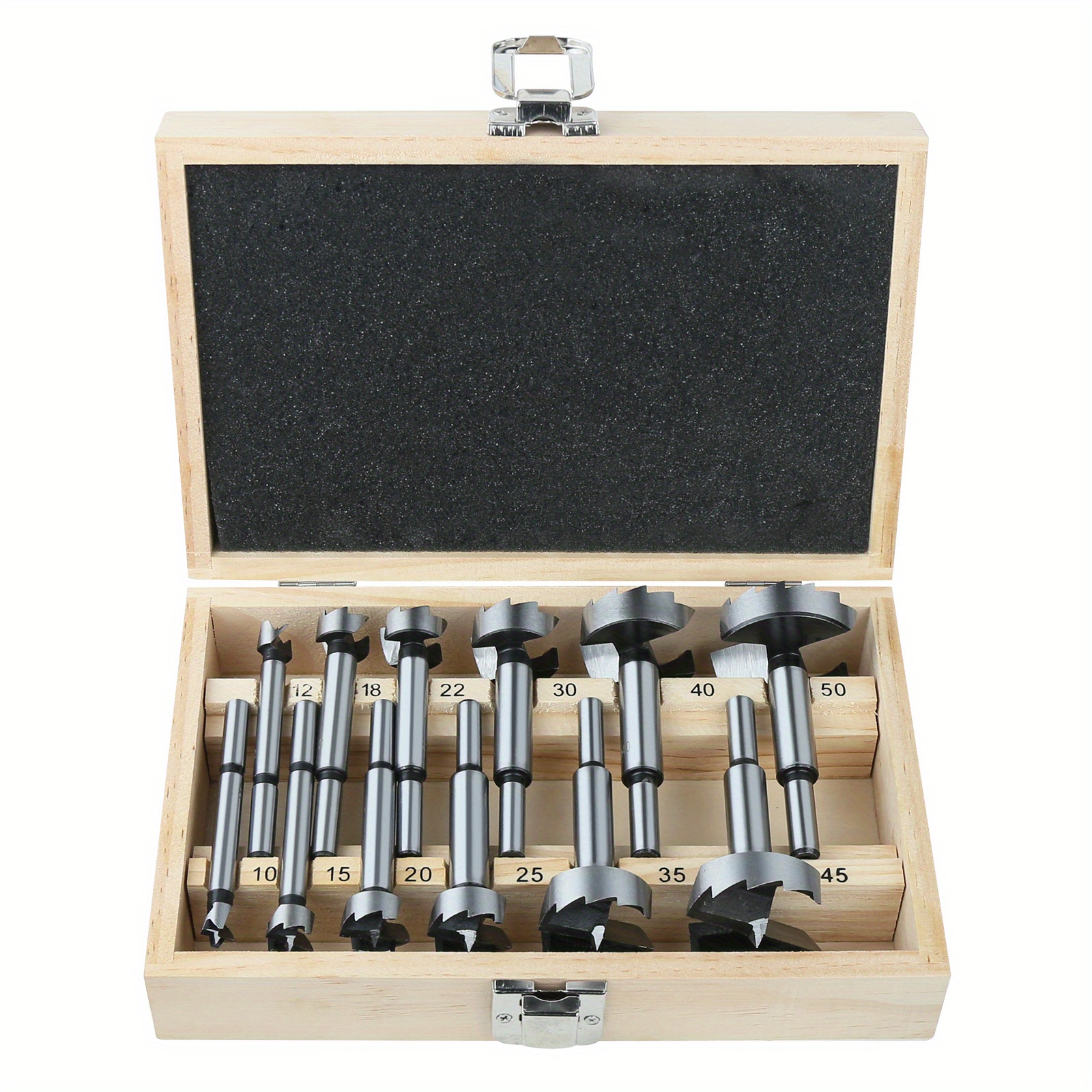 12pcs/ Set 10-50mm Woodworking Tools Hinge Boring Drill Bits Round Shank High Carbon Steel Cutter