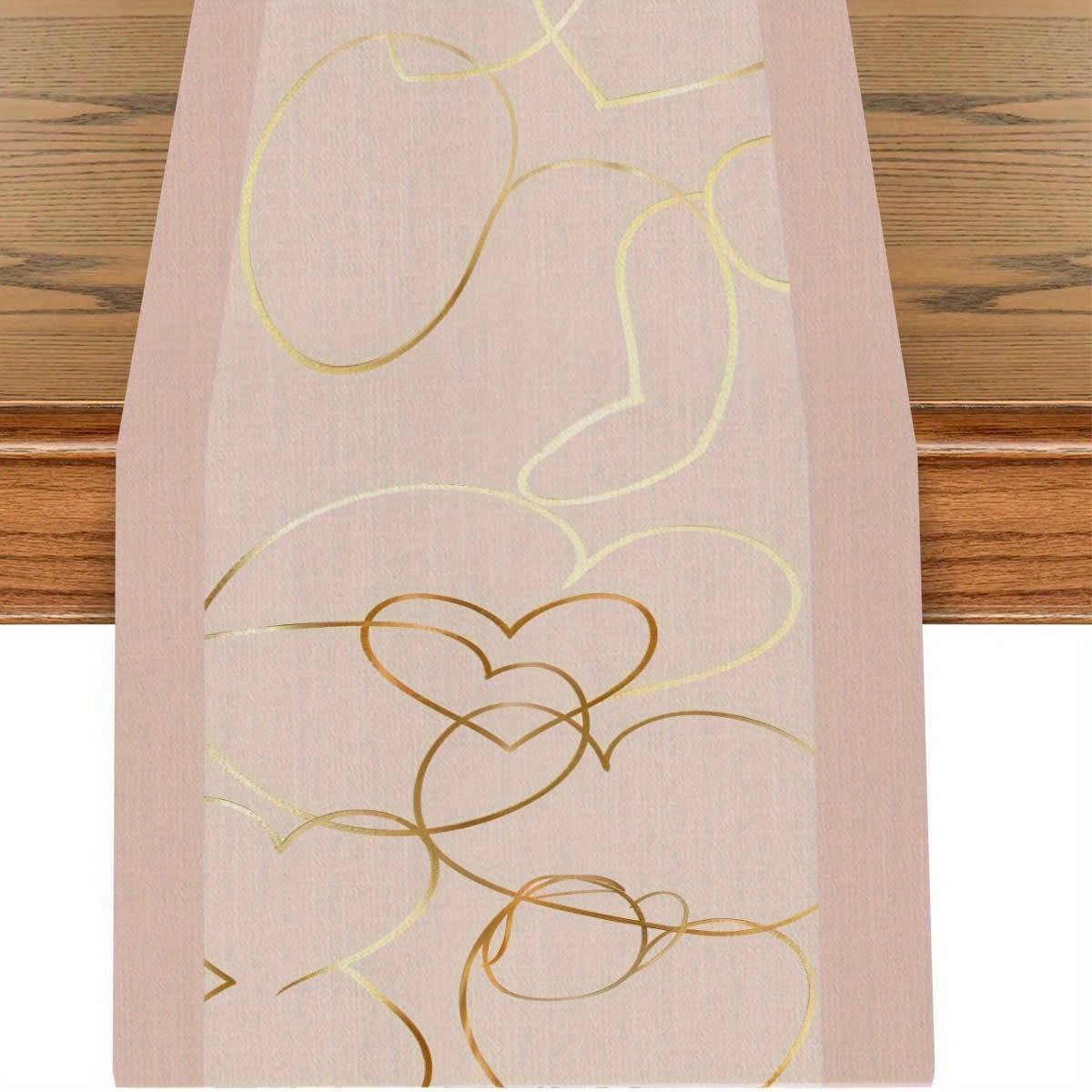 TEMU 1pc, 2d Flat Printing Pink Golden Table Runner, Polyester Table Runner, Printed Table Runner, Desktop Decorative Table Runner, Home Decor,