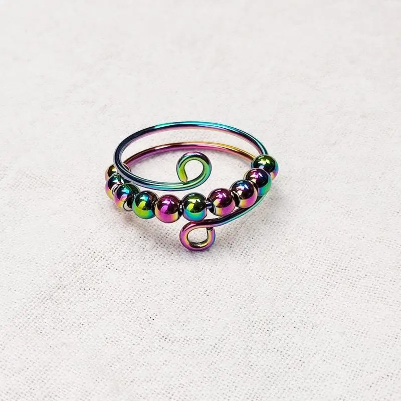 elegant boho stainless steel anxiety rings for women anti stress fidget spinner rings with rainbow beads rotates adjustable stacking jewelry for daily gift occasions christmas bohemian style best for christmas Product details 1